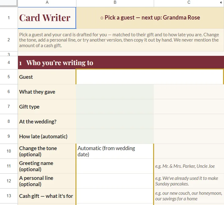 The Card Writer tab of the Thank-You Card Rescue Kit