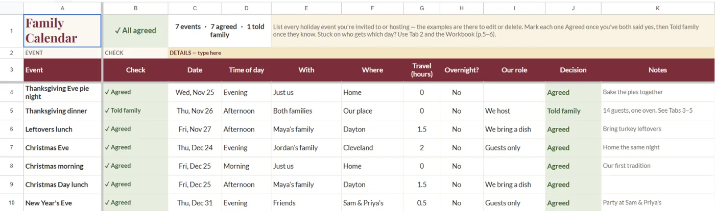Family Calendar, an example screen